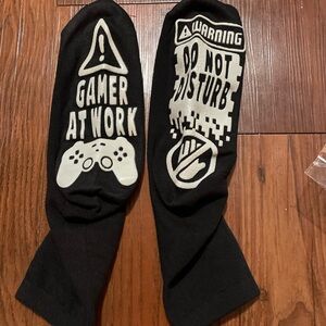 Black Gamer Non Slip Socks with Fun Print